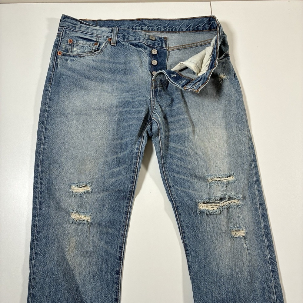 Levi's 501 CT Jeans 33x27 Blue Distressed Denim Button Fly Faded (Tag 29x32)